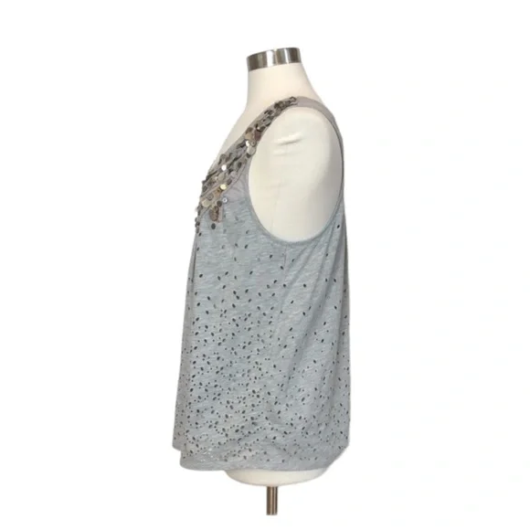 Anthropologie Deletta Gray Beaded Tank Top with Cut Outs - Picture 6 of 16